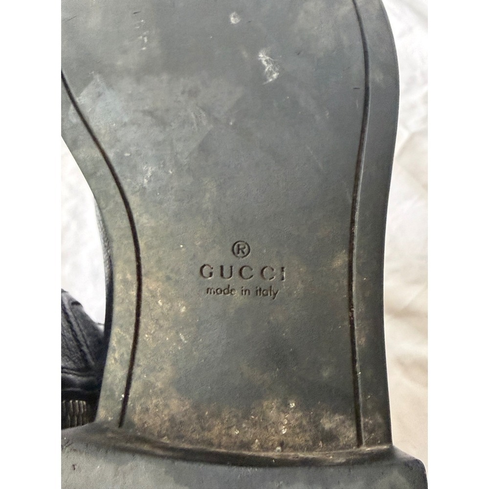 Gucci Black Pebbled Leather Side Zip Ankle Moto Boots Womens 37.5 - Picture 7 of 8
